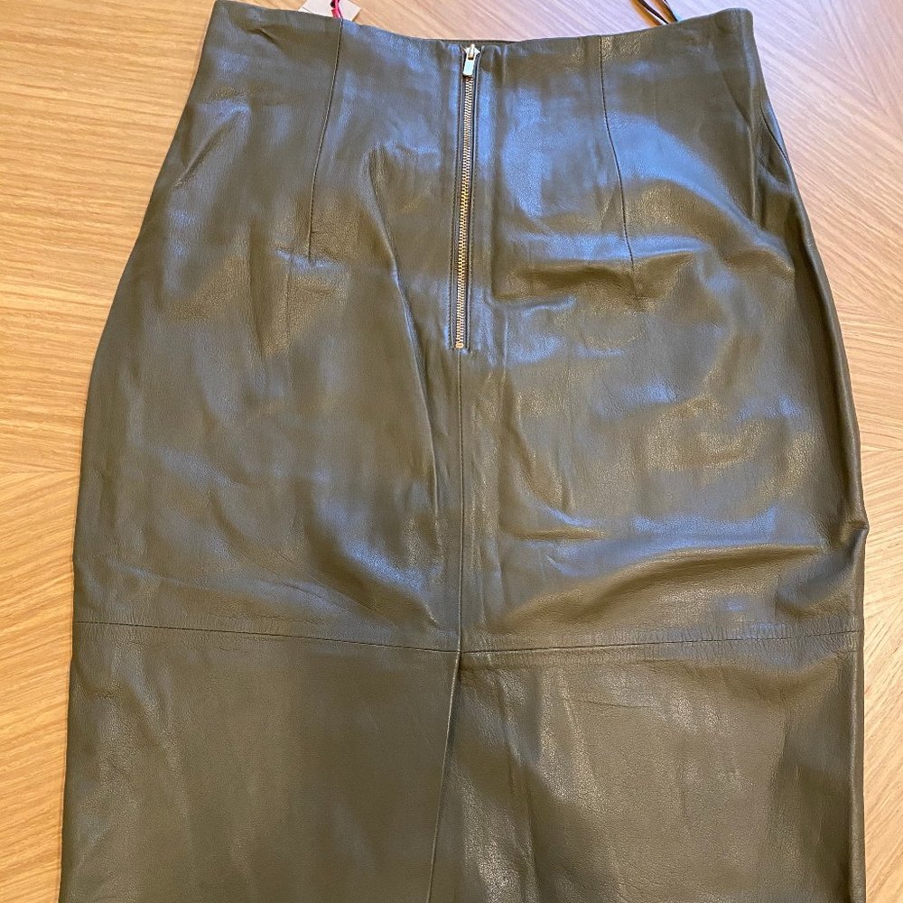Olive Pencil Leather Skirt
